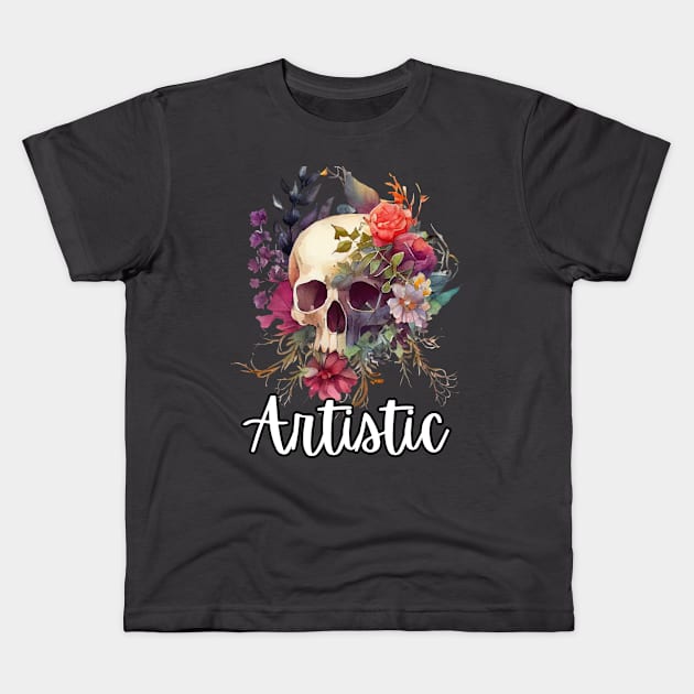 Artistic Skull Kids T-Shirt by TheMavenMedium